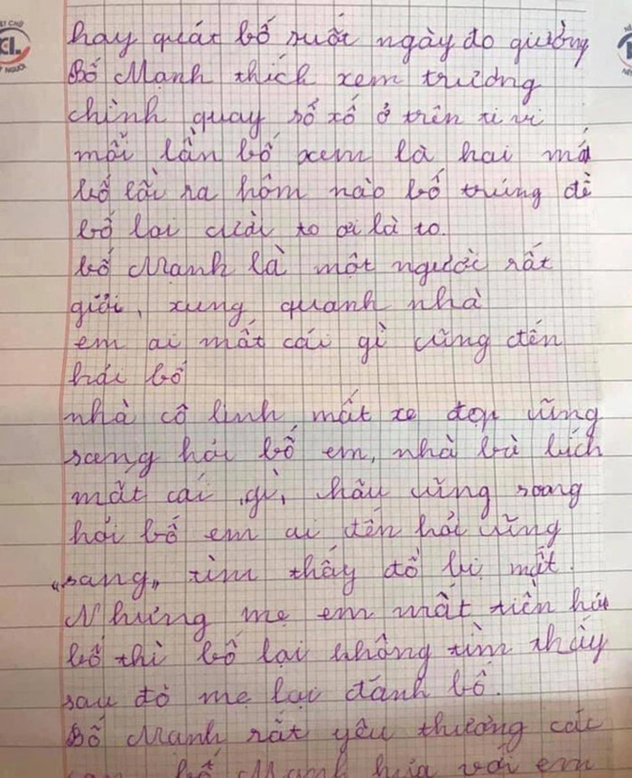 Bài văn 'nhà em có nuôi một chú bố' gây chú ý trên mạng xã hội.