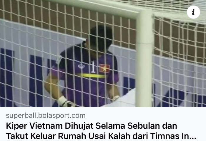 Tờ Bola của Indonesia đã bất ngờ đăng lại thông tin về chuyện thủ môn Nguyên Mạnh bị thẻ đỏ và Quế Ngọc Hải phải đóng thế.
