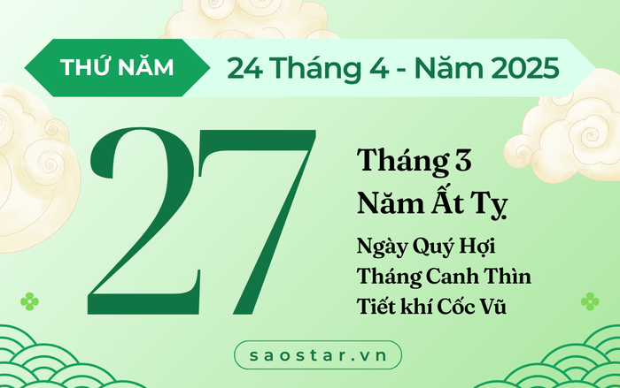 Lịch âm hôm nay 24/4/2025: Ngày đẹp để ổn định nhà cửa, kiện tụng dễ thành công Ảnh 1