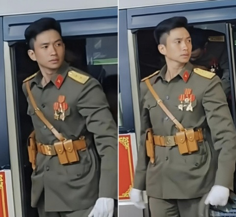 Khoảnh khắc chiến sĩ Lê Hoàng Hiệp vừa bước xuống xe đã khiến nhiều người 'phát cuồng'.