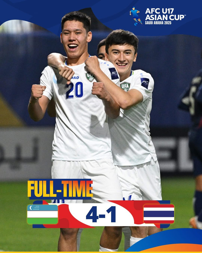 U17 Thái Lan thua Uzbekistan 1-4. Ảnh: AFC