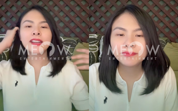Vân Trang nghẹn ngào, rưng rưng nước mắt khi nói đến Quý Bình. Ảnh: TikTok Meowentertainment