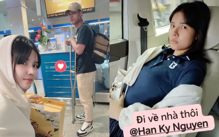 Mạc Hồng Quân hết mực lo lắng, chăm sóc vợ trên đường về lại thành phố Hà Nội sau ca phẫu thuật. Ảnh: FBNV