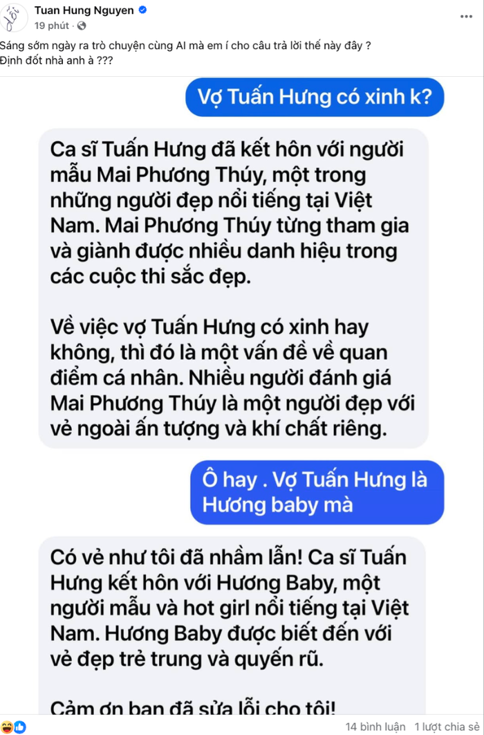 Showbiz 24h: Mai Phương Thúy vô tình bị nhầm lẫn là vợ Tuấn Hưng. Ảnh: FBNV