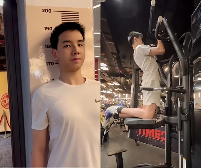 Thùy Lâm cho biết con trai thường được bố đưa đi tập gym vào cuối tuần để rèn luyện sức khỏe. (Ảnh từ TikTok Nguyễn Thùy Lâm) 