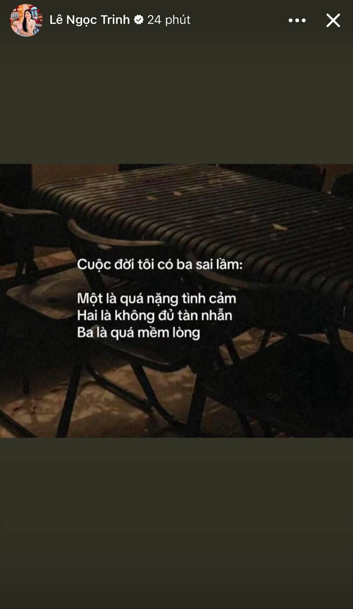 Chia sẻ gây chú ý của Ngọc Trinh sau thông báo chia tay bạn trai. (Ảnh: Chụp màn hình)