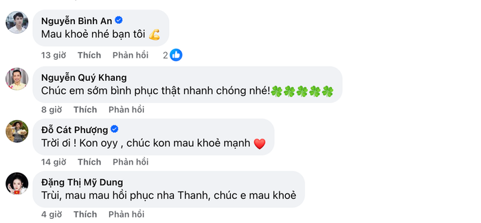 Nhiều đồng nghiệp gửi lời hỏi thăm đến sức khoẻ của diễn viên Lãnh Thanh. (Ảnh: Chụp màn hình)