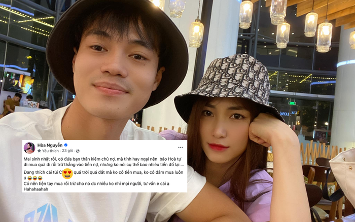 Hòa Minzy trả nợ cho Văn Toàn bằng cách tự mua túi nhân dịp sinh nhật và được bạn thân 'trừ nợ'. Ảnh: FBNV
