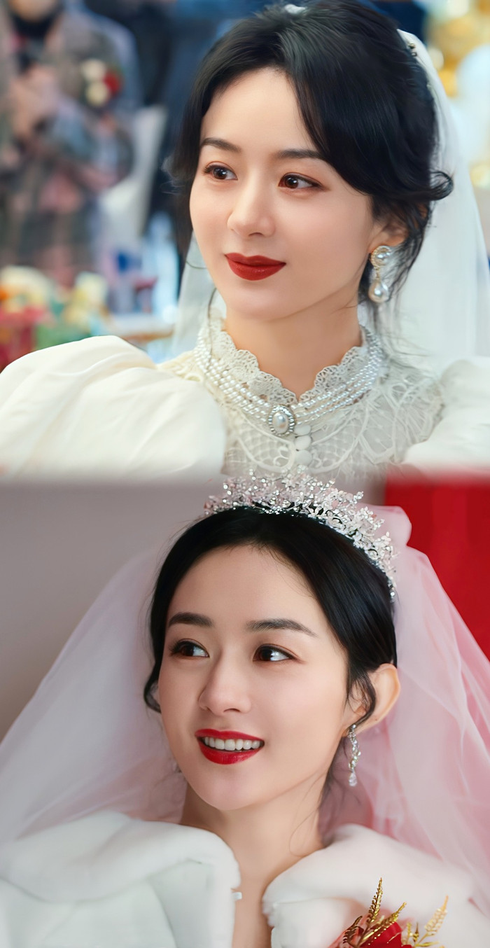 Triệu Lệ Dĩnh mặc váy cưới trong bộ phim Hạnh Phúc Đến Vạn Gia và Gió Thổi Bán Hạ. Ảnh: Weibo