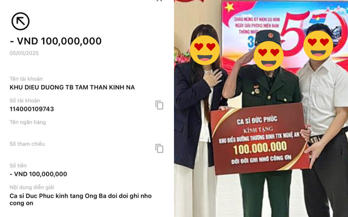 Một thành viên của FC Đức Phúc đã giúp nam ca sĩ và công ty đại diện đến Khu Điều Dưỡng Thương Binh TKK tỉnh Nghệ An. Ảnh: FBNV