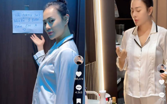 Phương Oanh thể hiện sự nghiêm túc trong việc sát khuẩn, đảm bảo vệ sinh khi con mới chào đời. Ảnh: Sưu tầm