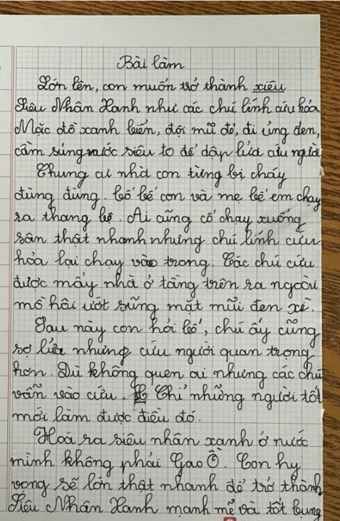 Bài văn kể lại ước mơ làm lính cứu hoả khiến nhiều người lớn rưng rưng