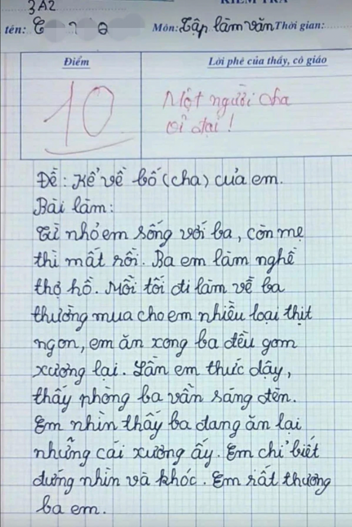 Bài văn của học sinh lớp 3 có thể khiến nhiều người lớn rơi nước mắt