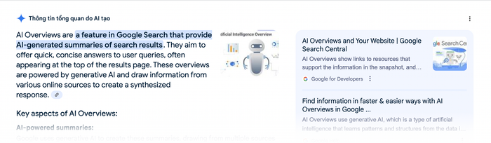 AI Overview đang gây cản trở lượng truy cập website của các công ty lớn. (Ảnh: chụp màn hình)