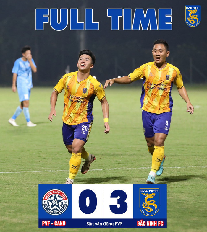 Chiều 17/6, CLB Bắc Ninh chính thức giành quyền lên chơi ở giải hạng Nhất Quốc gia 2026 sau chiến thắng 3-0 ngay trên sân của PVF-CAND ở vòng áp chót giải hạng Nhì. Ảnh: Bắc Ninh FC