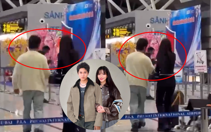 Khoảnh khắc sánh đôi của nữ ca sĩ Bích Phương và bạn trai tin đồn Tăng Duy Tân tại sân bay. (Ảnh: Cắt từ clip)