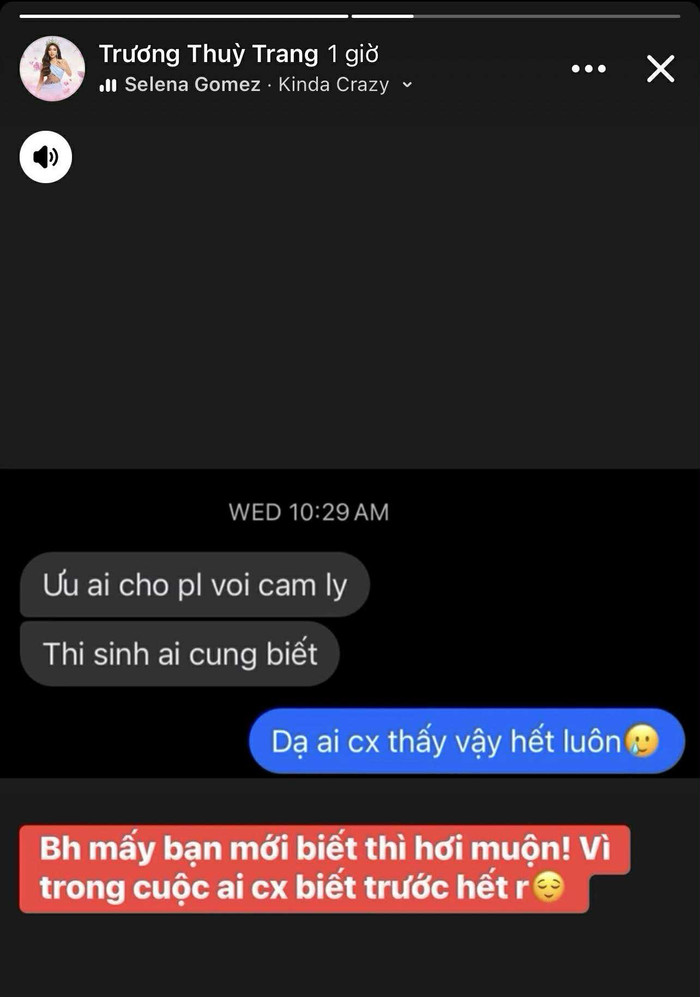 Story ẩn ý được Thùy Trang đăng tải hậu chung kết. (Ảnh: Chụp màn hình)