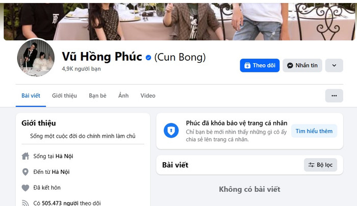 Tài khoản Facebook có hơn 500 nghìn lượt theo dõi của TikToker hiện chuyển sang chế độ khóa bảo vệ trang cá nhân. (Ảnh chụp màn hình)