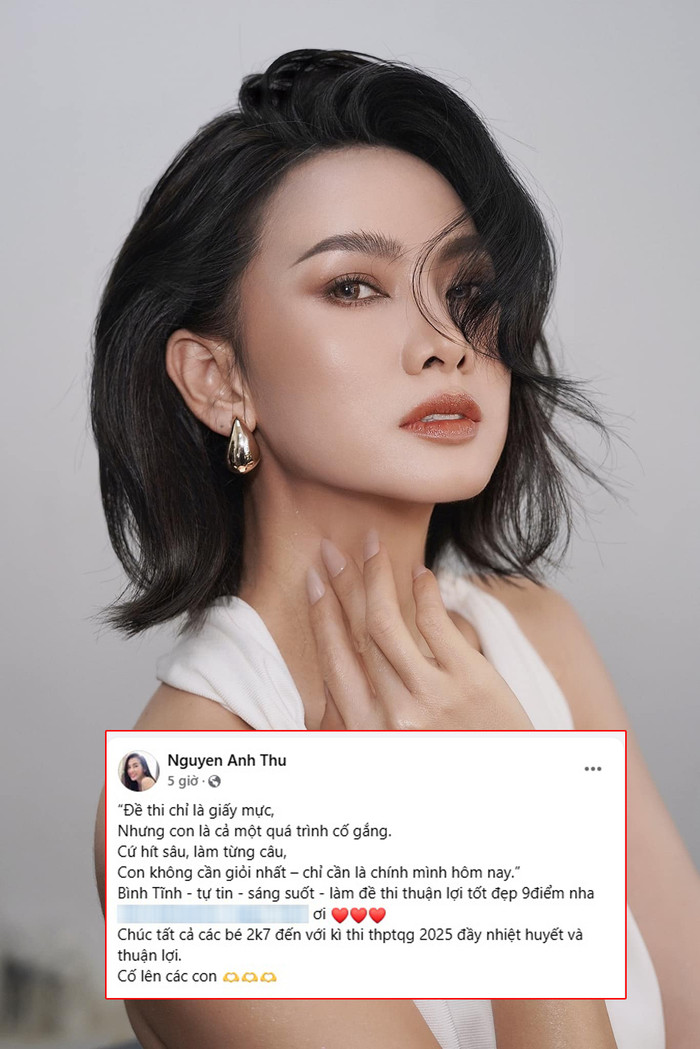 Người mẫu Anh Thư nhắn nhủ đến con trai khi bước vào kì thi tốt nghiệp THPT 2025. (Ảnh FBNV)