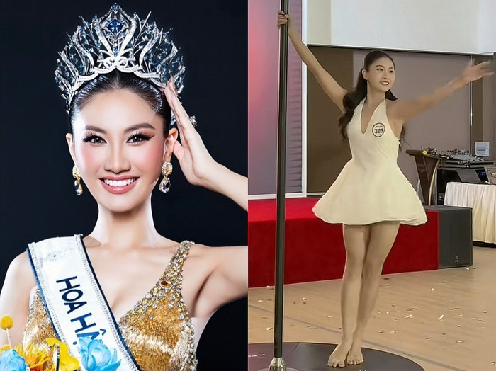 Tân Hoa hậu Hoàn vũ Việt Nam Phương Linh gây chú ý với màn thi múa cột ấn tượng. (Ảnh chụp màn hình)