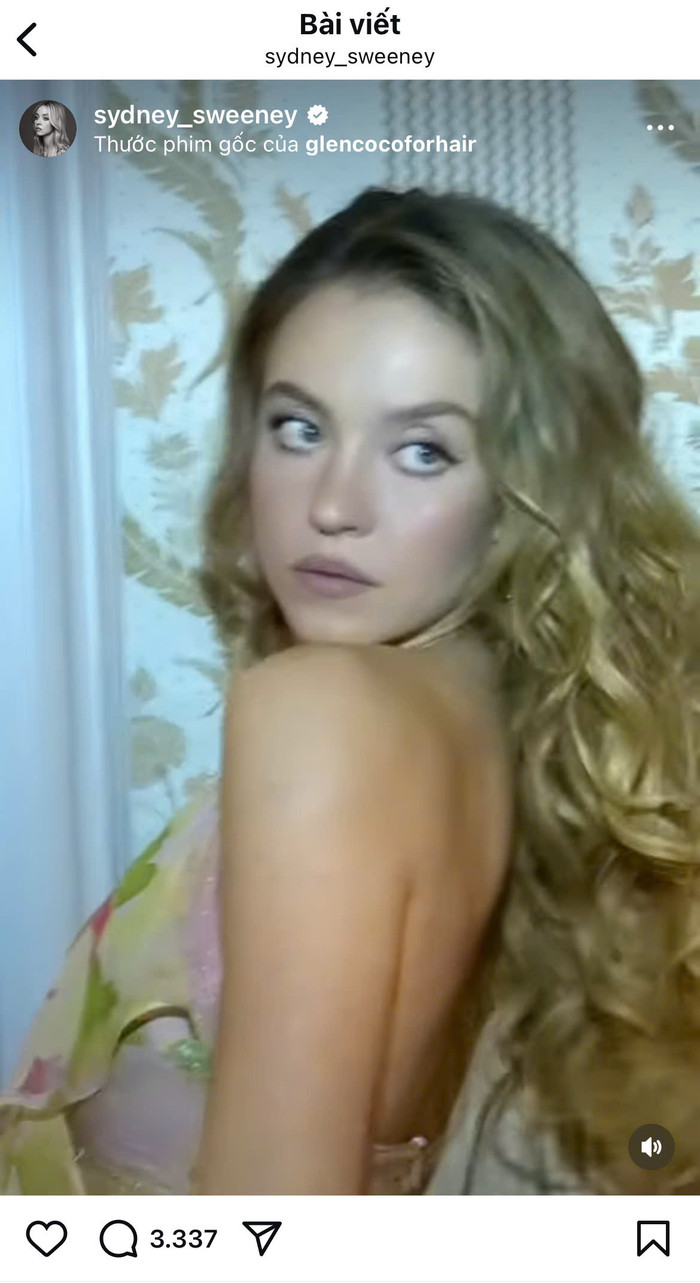 Sydney Sweeney đăng tải một đoạn video trên trang cá nhân, khoe trọn nhan sắc khi diện chính bộ trang phục này. (Ảnh chụp màn hình)