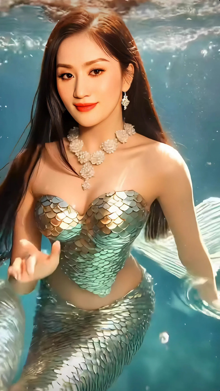 Khánh Thi gây chú ý với khoảnh khắc 'biến hình' thành nàng tiên cá. Đây được cho là hình ảnh quyến rũ hiếm thấy của cô dạo gần đây. (Ảnh FBNV)