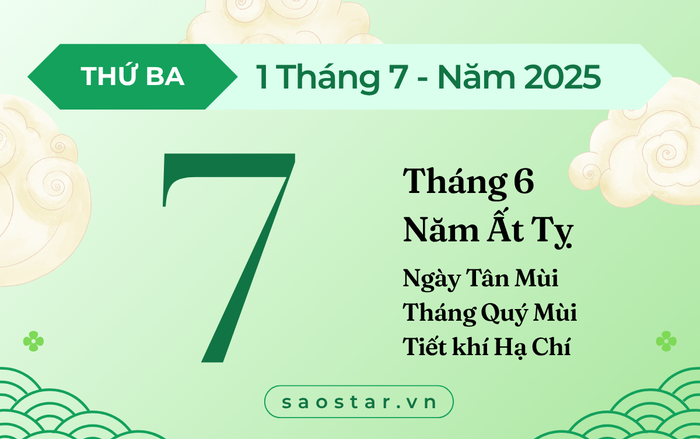 Lịch âm hôm nay 1/7/2025: Đại sự bất thuận, làm việc lớn dễ gặp trở ngại Ảnh 1