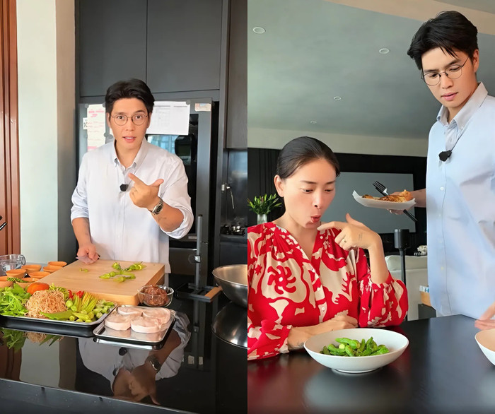 Huy Trần trổ tài bếp núc, nấu nhiều món ngon, bổ dưỡng cho 'vợ bầu' Ngô Thanh Vân. (Ảnh FBNV)