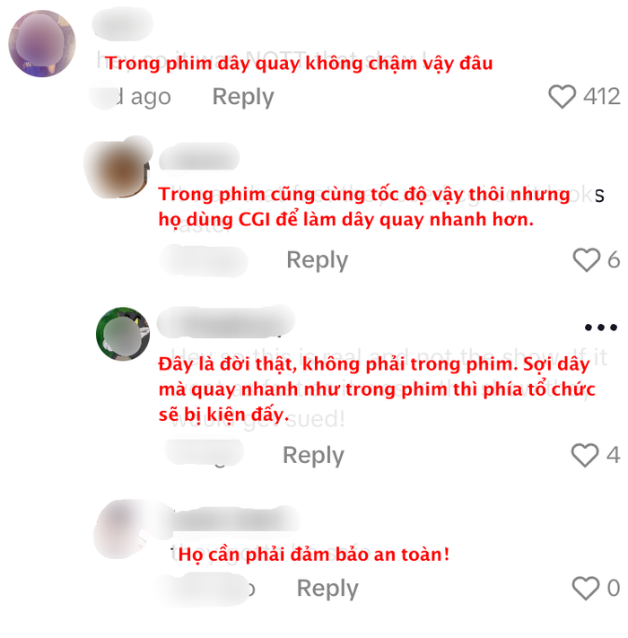 Khán giả phân tích rằng phim đã dùng kỹ xảo để tăng tốc độ của sợi dây
