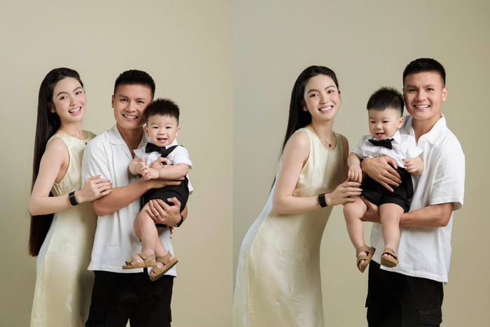 Chu Thanh Huyền và Quang Hải khoe hạnh phúc bên con trai sắp tròn 1 tuổi. (Ảnh: FBNV)