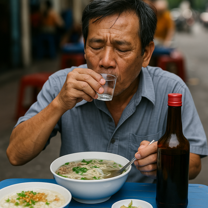 Nhiều người thường có thói quen uống rượu khi ăn bữa sáng. Ảnh minh hoạ