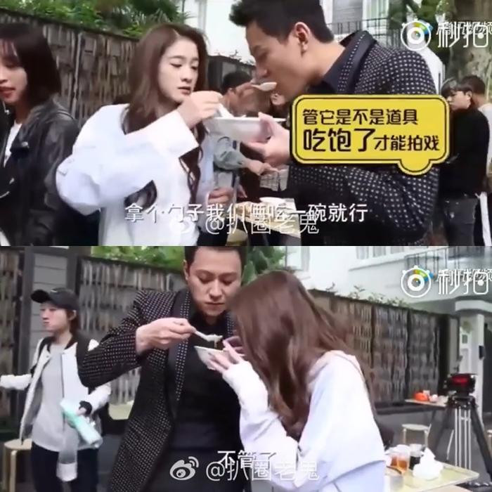 Một video hậu trường đã gây tranh cãi kịch liệt khi Tần Tuấn Kiệt vô tư cho Trương Tuyết Nghênh ăn chung bát súp cay một cách thân mật. (Ảnh: Weibo)