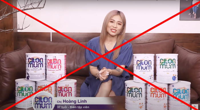 MC Hoàng Linh trong một lần quảng cáo sữa Cilonmum. Ảnh chụp màn hình