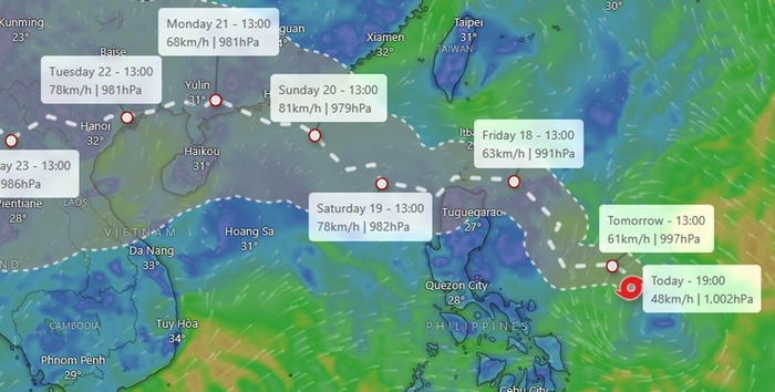 Dự báo của ECMWF về đường đi của Crising (dự báo sẽ thành bão Wipha). (Ảnh: Windy, ECMWF)