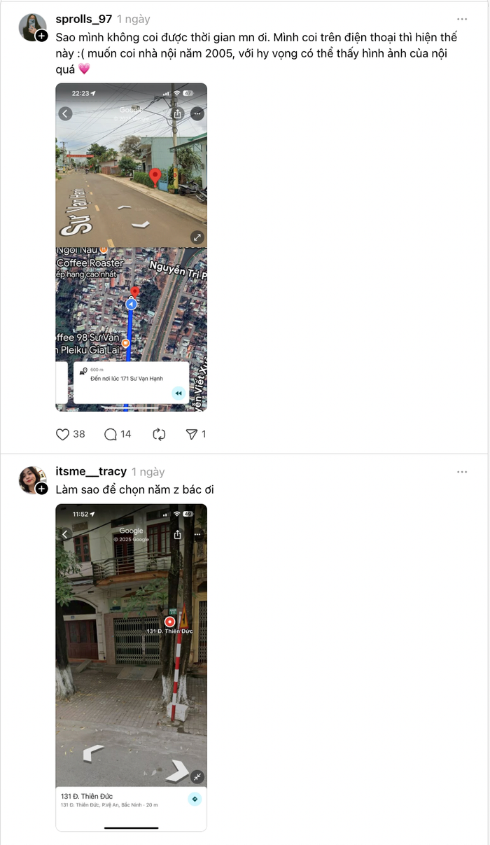 Các chia sẻ về việc sử dụng Google Maps trở về quá khứ đang nổi tiếng trên Thread. (Ảnh: chụp màn hình)