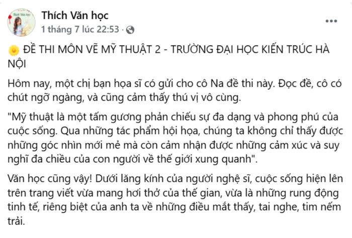 Chia sẻ của cô giáo dạy văn Ngọc Anh. (Ảnh: FB Thích Văn học)