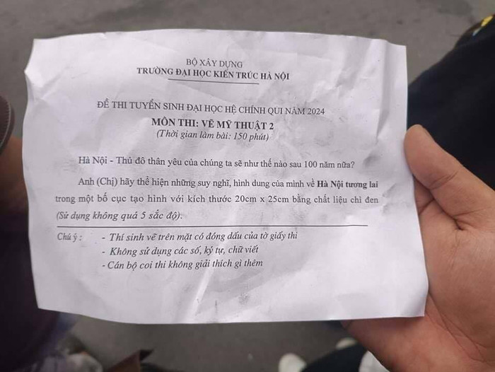 Đề thi năng khiếu của Trường Đại học Kiến Trúc Hà Nội 2024.(Ảnh: Google)