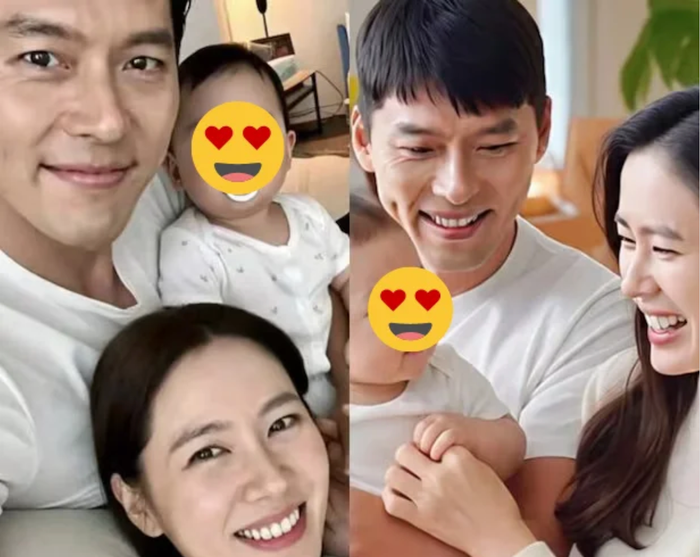 Một số tấm hình gia đình Hyun Bin - Son Ye Jin bên cạnh con trai được tạo bằng AI. Ảnh: OSEN