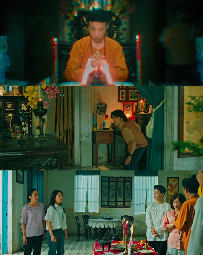 Phân cảnh cô Tư (Kiều Linh) mời thầy pháp về trấn hồn Gia Minh ngay trước bài vị cửu huyền của gia đình, khiến khán giả thảo luận sôi nổi