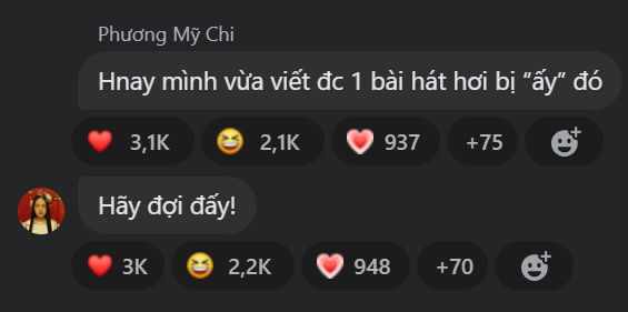 Dòng trạng thái nhanh chóng thu hút hàng nghìn lượt tương tác, cho thấy sức hút không nhỏ của Phương Mỹ Chi. (Ảnh: Chụp màn hình)