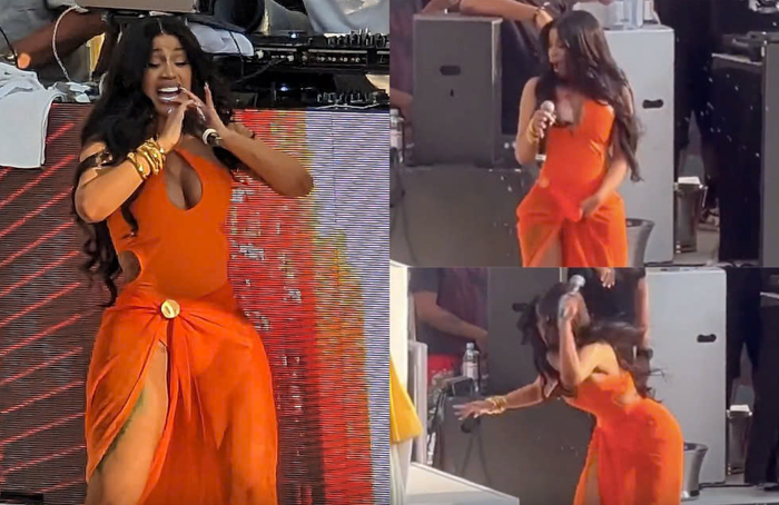 Ca sĩ Cardi B chỉ mất vài giây để chuyển từ việc biểu diễn quay sang ném micro vào khán giả. Ảnh: TMZ