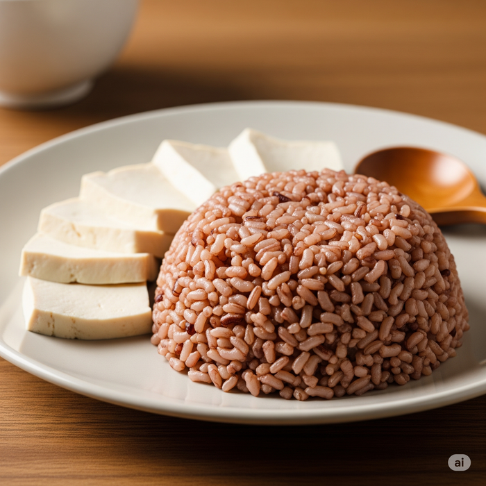 Cơm gạo lứt và đậu phụ hấp là một gợi ý hoàn hảo cho bữa ăn sáng. Ảnh minh hoạ