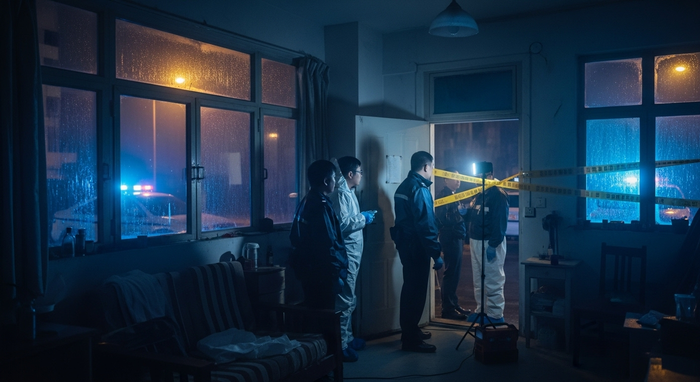 Cảnh sát có mặt tại hiện trường gây án để thu thập bằng chứng.