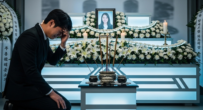 Anh oà khóc trong tang lễ của cô gái