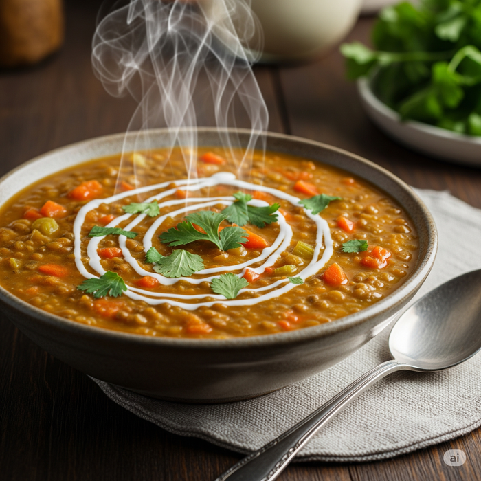 Súp đậu lăng có thể nấu với nhiều nguyên liệu có lợi cho tim mạch. Ảnh minh hoạ