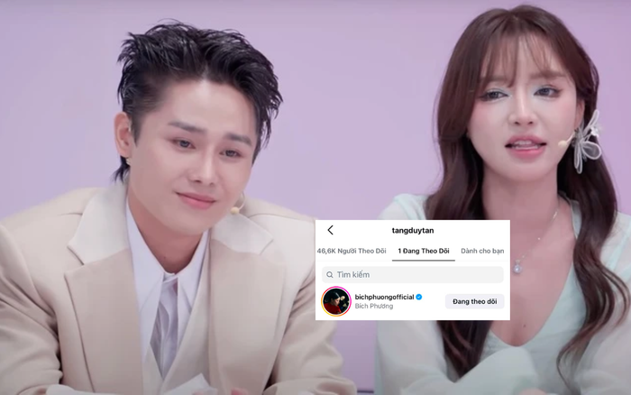 Tăng Duy Tân hiện tại chỉ theo dõi một mình Bích Phương ở trên Instagram. Ảnh chụp màn hình