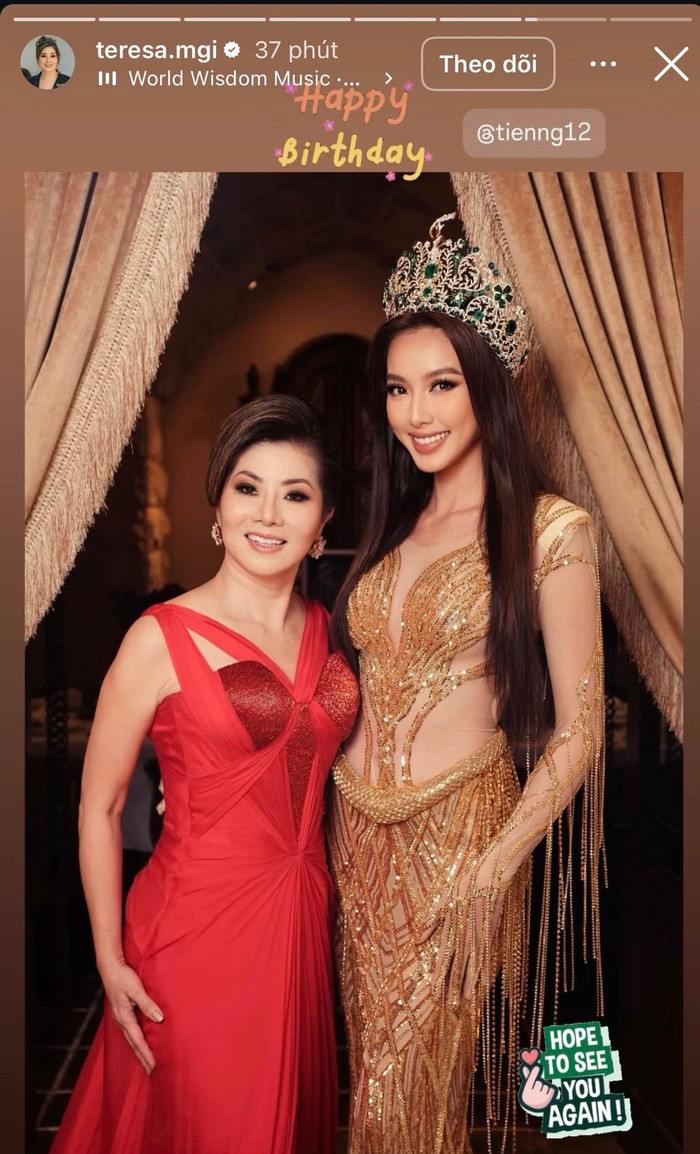 Bà Teresa - Phó chủ tịch MGI đăng ảnh cùng Thùy Tiên, kèm lời chúc mừng sinh nhật. (Ảnh IGNV)