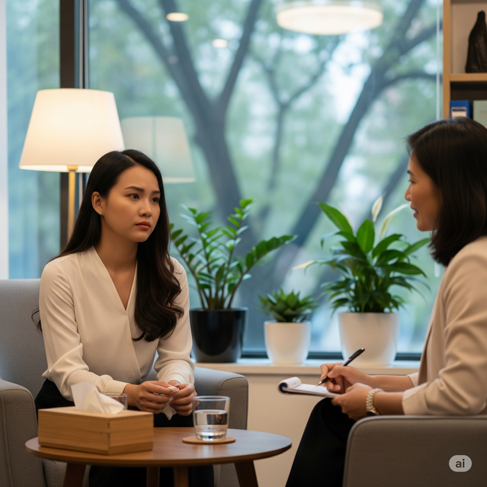 Bạn nên theo dõi về tình trạng tâm lý của bản thân, chủ động đi thăm khám hoặc gặp gỡ người thân giải toả tâm lý khi nhận thấy dấu hiệu bất thường. Ảnh minh hoạ