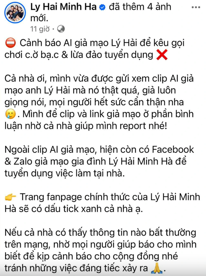 Lý Hải lên tiếng về việc bị giả mạo hình ảnh. Ảnh chụp màn hình