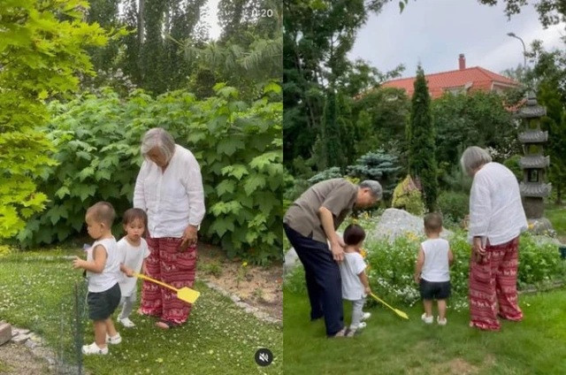 Mỗi năm, Hồ Ngọc Hà đều thu xếp công việc để đưa 2 con qua thăm ông bà nội. (Ảnh chụp màn hình)